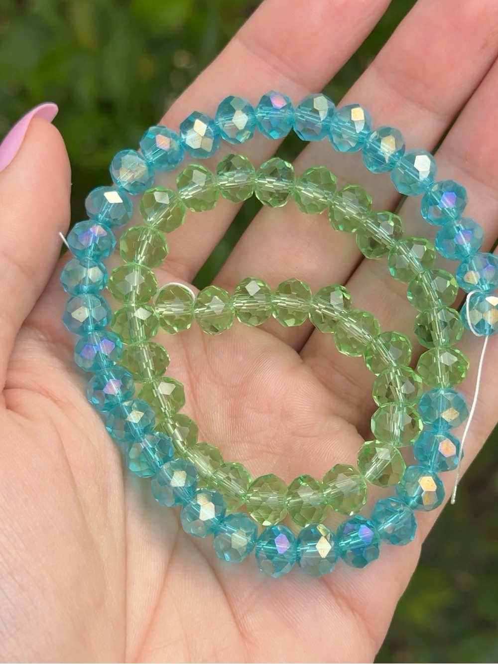 Sparkling Blue & Green Faceted Glass Bead Bracelet Set